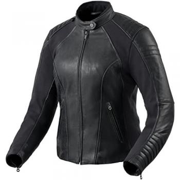Revit Chaqueta de Moto Coral Negra para Damas - Estilo Moderno, Cuero, Talla 38