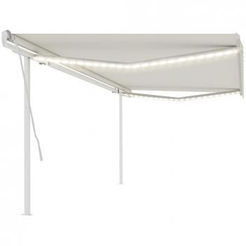 Toldo retráctil manual con luz LED crema 5x3 m