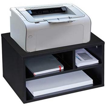 Soporte para Impresora de Escritorio con 3 Compartimentos, Organizador Sobremesa, Estante para Papel y Cartuchos, 22,5x40x30 cm, Negro