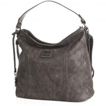 LOIS - 93070 Bolso mujer bandolera ajustable y asa grande. Piel sintética Polipiel. Forro estampado y bolsillo interior. Bolsillo atrás cremallera., Color Marron