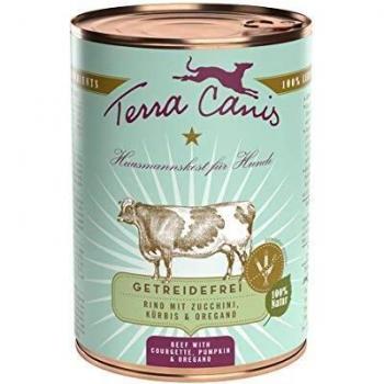 Terra Canis Menú sin cereales 12 x 400 g - Pack Ahorro - Vacuno con calabacín, calabaza y orégano