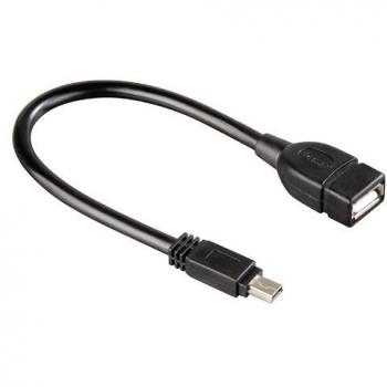 Cable Adaptador Mini USB B Macho a USB A Hembra 15cm Color Negro
