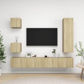 Juego de muebles para TV 5 piezas roble Sonoma Multicapa