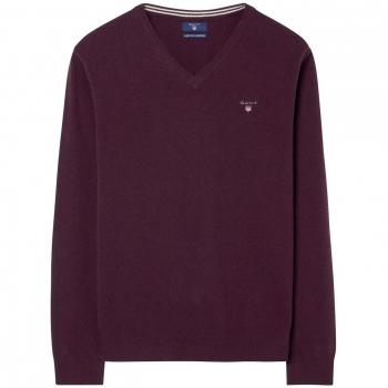 Gant Men's Men's Burgundy V Neck Woven Sweater In Size Xxl Purple