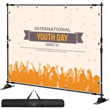 Adjustable Telescopic 8x8 ft Backdrop Banner Stand for Trade Shows and Events