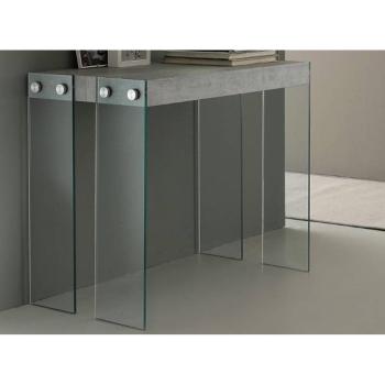 Consola extensible de cristal templado y madera gris cemento Iceberg Zigler
