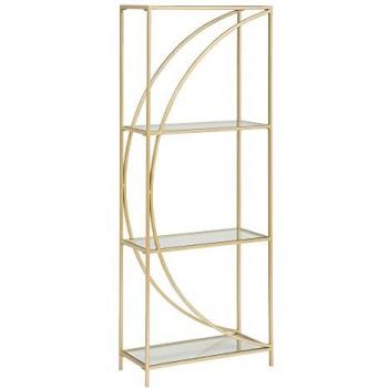 Estante Artif Dorado de Metal con 4 Estantes de Vidrio Templado - 56x151.5 cm