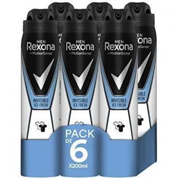 Rexona Invisible Ice Fresh Antitranspirante Aerosol para Hombre, Protección 48 horas 200 ml, Paquete de 6