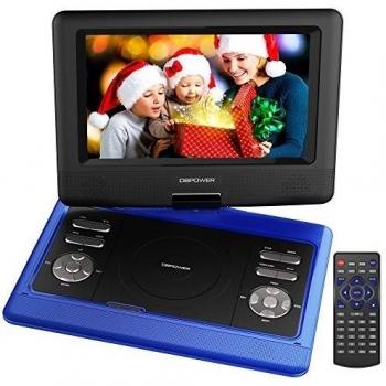 DBPOWER Reproductor de DVD Portátil de 10.5 con Pantalla Giratoria, 4 Horas recargable incorporada de la batería, Compatible con Tarjetas SD y USB, con el cargador del coche y dispositivo de juego - Azul