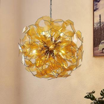 Lámpara colgante Moscalina moderna en ámbar y dorado, hecha de metal, para salón y comedor, con 6 llamas G9