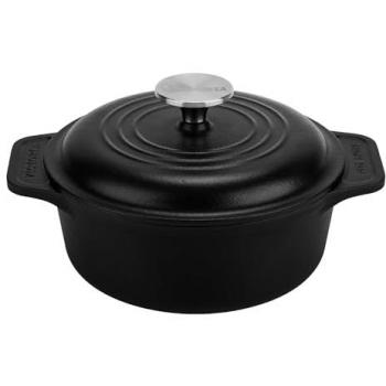 Horno Holandés Victoria Inducción Hierro Fundido Esmaltado 20cm, Cocotte 1,9L, sin PTFE ni PFOA, Negro
