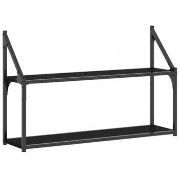 Estantería de pared 2 niveles madera ingeniería 80x21x51 cm color negro, roble sonoma y roble ahumado, mueble de almacenaje para oficina, estudio y dormitorio