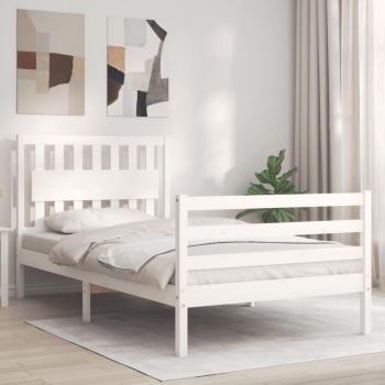 Cama de madera maciza con cabecero blanco 100x200 cm
