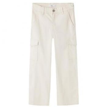 Pantalón cargo recto de niña en color crema, ajuste ancho