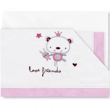 Pirulos 00312314 - Sábanas, diseño love, 60 x 120 cm, color blanco y rosa