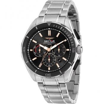 Reloj Hombre Sector 790 Negro Plateado, Modelo SECTOR Mod. 790, color negro y plateado, diseño deportivo, resistencia al agua, cronógrafo, correa de acero inoxidable