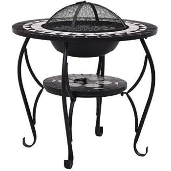 vidaXL Mesita con brasero de mosaico cerámica negro y blanco 68 cm