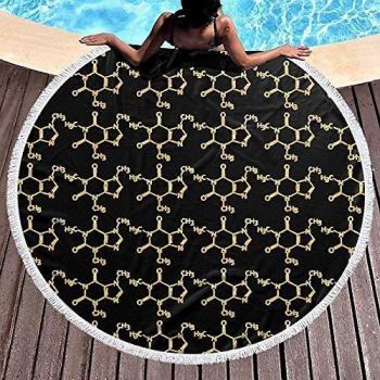 Leo-Shop Toalla de Playa Redonda Molécula de cafeína Divertida Química Manta Grande con borlas Ultra SoftBeach Throw 59 Inch