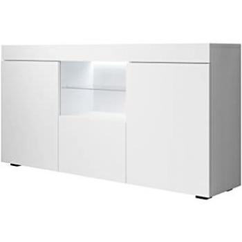 Aparador de salón con LED Modelo Sefora, dimensiones 135x73x34cm, color blanco mate, fabricado en melamina mate