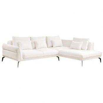 Sofá cama rinconero derecho de tela texturizada blanca VILARETI