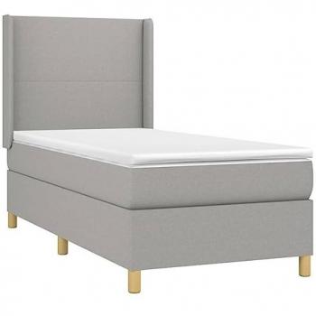 Cama box spring con colchón y luces LED, tela gris claro, 90x200 cm