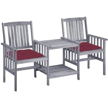 Acacia Wood Garden Chairs with Cushions and Tea Table