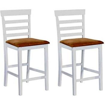 vidaXL 2x Sillas Altas de Bar de Madera Blanco y Beige Taburetes Barra Cocina