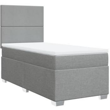 Cama box spring con colchón tela gris claro 80x200 cm