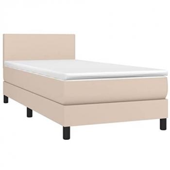 Cama box spring con colchón viscoelástico de espuma, protector, muelles ensacados, adaptable y reversible, en cuero sintético capuchino, tamaño 80x200 cm