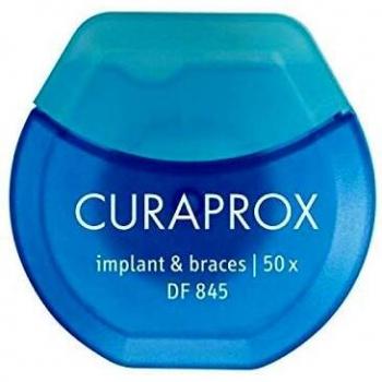 CURAPROX DF 845 Implant & Braces Floss - Seda dental especializada para ortodoncia e implantes, con filamentos suaves y resistentes, diseño en forma de Y para facilitar el acceso entre los dientes y alrededor de brackets o impl
