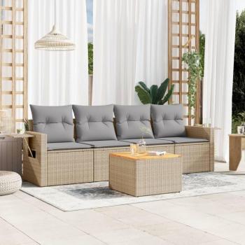 Juego de sofás de jardín 5 piezas Polyrattan Beige con cojines