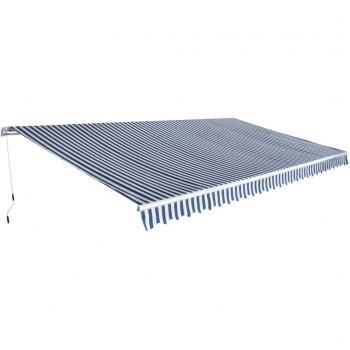 vidaXL Toldo Jardín Plegable 600 cm Manual Azul y Blanco Patio Terraza Balcón