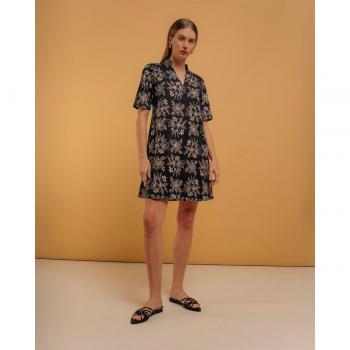 Vestido corto evasé con bordado y estampado floral Niza