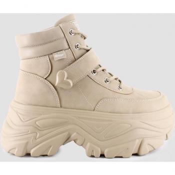 Zapatillas altas de mujer con cordones y cierre adherente SONAX beige en piel 78963