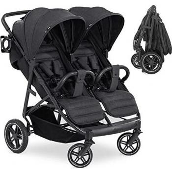 Carrito Gemelar Hauck Uptown Duo - Negro, Plegable, Ruedas Giratorias y Fijas, Capacidad hasta 30 kg