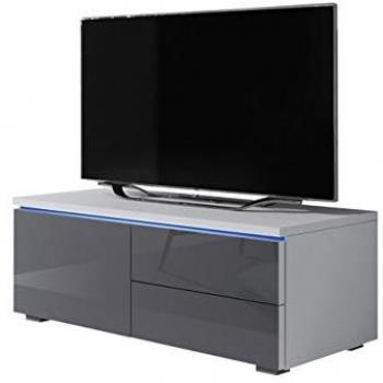 Mueble TV Nashville 130 LED Blanco y Gris Brillante, 100 x 35 x 45 cm, con 1 puerta y 2 cajones