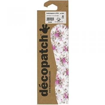 Décopatch C570O - Une pochette de 3 feuilles de papier imprimé 30x40 cm, Fleurs roses sur fond blanc