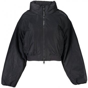 Calvin Klein Women's Black Padded Crop Waterproof Jacket with Removable Hood - L