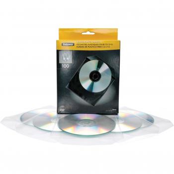Fellowes 9831201 - Pack de 100 Sobres de plástico para CDs/DVDs, Transparente