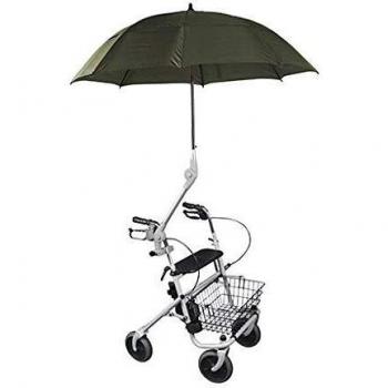Obbocare Paraguas para Silla de Ruedas y Andador con Soporte Universal. Sombrilla Plegable de Aluminio. Parasol Multiposición con Enganche. Color Negro