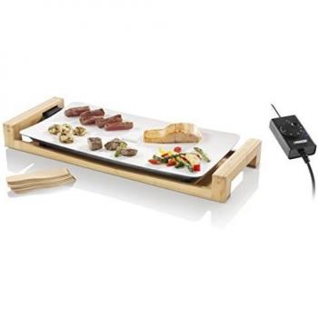 Princess 103030 Table Chef Pure – Plancha con Revestimiento cerámico blanco, Estructura de Bambú, 2500 W, 25 x 50 cm