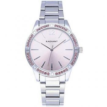 Reloj analógico para Mujer de Radiant. Colección Shiny Pastels. Reloj de Brazalete Plateado con Esfera Rosa y pedrería Rosa en el Bisel. 3ATM. 38mm. Referencia RA566202.