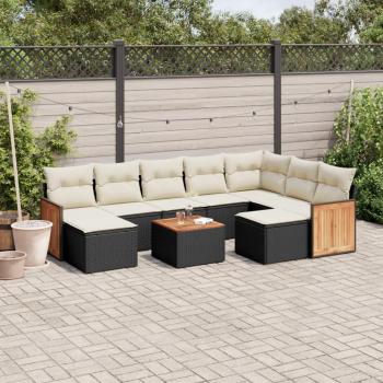 10-Piece Black Poly Rattan Garden Sofa Set with Cushions