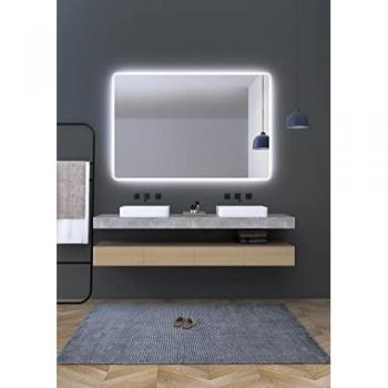 Espejo LED Mice Collection - Espejo para baño y vestidor con luz fría, cantos redondeados, contorno arenado, doble sensor antivaho y función on/off - Medida 100 x 80 cm