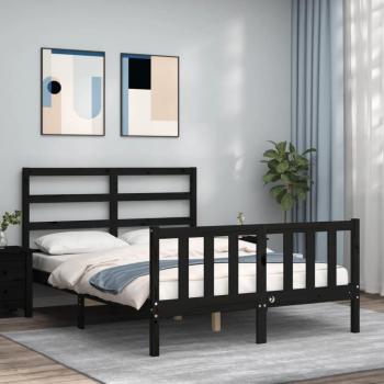 Cabecero negro de madera maciza 140x190 cm con estructura de cama Jinlefu y vidaXL