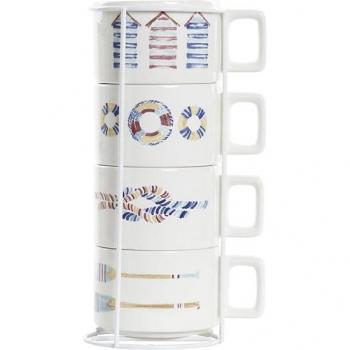 Juego de Tazas de Café DKD Home Decor Azul Multicolor Metal Dolomita 4 Piezas 260 ml