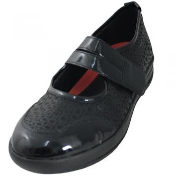 Merceditas Doctor Cutillas 50730 para Mujer en Negro de Piel Vegana, con Plantilla Extraíble, Suela Ligera y Antideslizante, Cierre de Velcro, Ancho y Licra - Talla