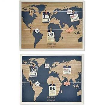 D,casa - Pack 2 Portafotos Mapa Mundo con Pinzas 40x50