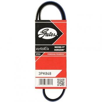Correa trapecial poli V GATES 3PK848, tipo de producto: correa V-ribbed, características: longitud 848 mm, ancho de la banda 3 PK (tres canales), diseñada para transmitir potencia en aplicaciones