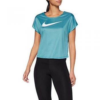 NIKE W Nk Swoosh Run Top SS Camiseta, Mujer, Mineral Teal/White, XS